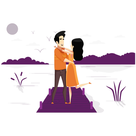 Couple is dancing on bridge  Illustration