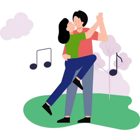 Couple is dancing to the music  Illustration