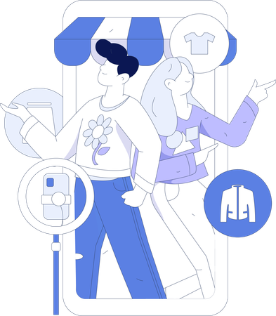 Couple is doing clothes shopping  Illustration