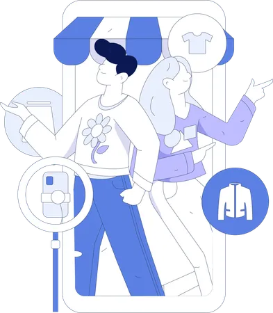 Couple is doing clothes shopping  Illustration