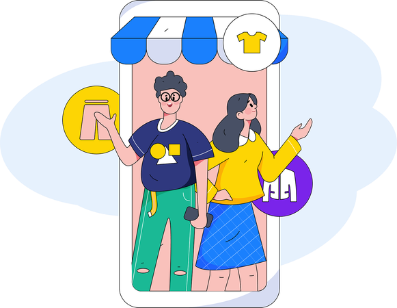 Couple is doing clothes shopping  Illustration