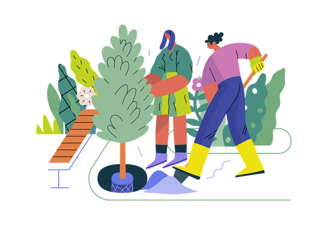 Couple is doing gardening  Illustration