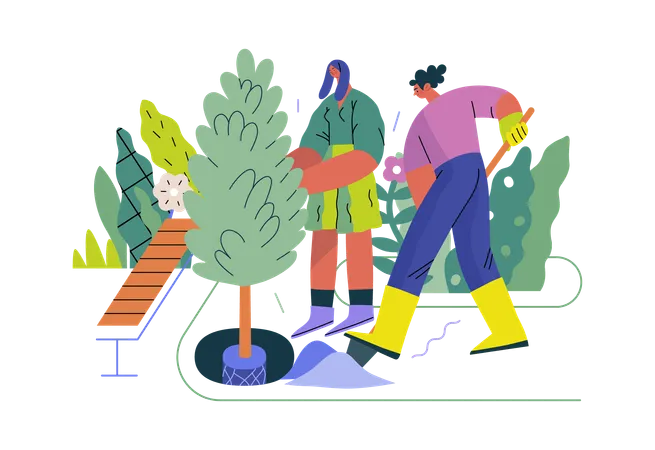 Couple is doing gardening  Illustration