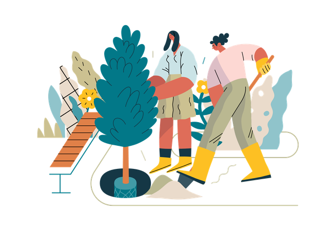 Couple is doing gardening  Illustration