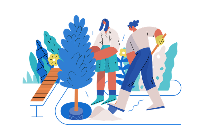 Couple is doing gardening  Illustration