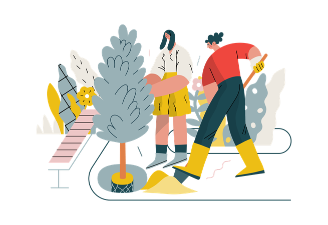 Couple is doing gardening  Illustration