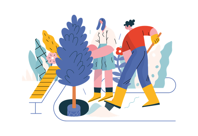 Couple is doing gardening  Illustration