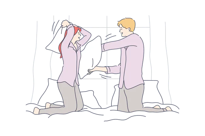 Couple is doing pillow fight  Illustration