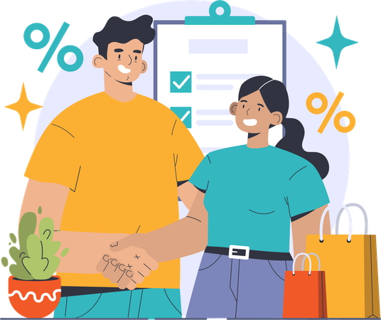 Couple is doing sale shopping  Illustration