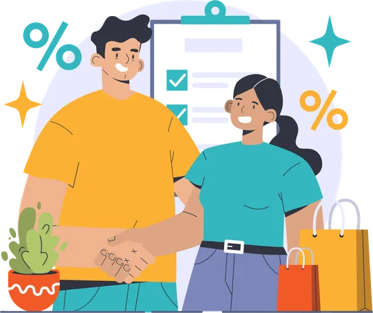 Couple is doing sale shopping  Illustration