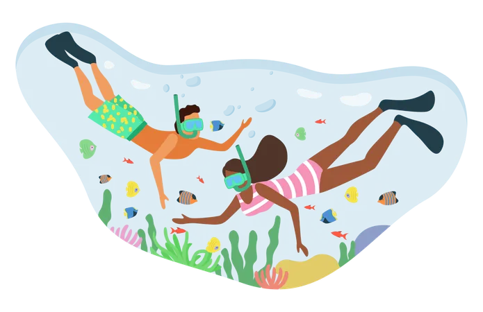 Couple is doing snorkeling  Illustration