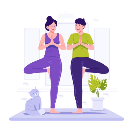 Couple is doing yoga together  Illustration