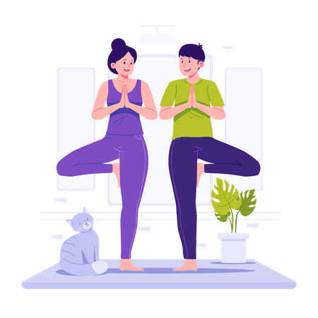 Couple is doing yoga together  Illustration