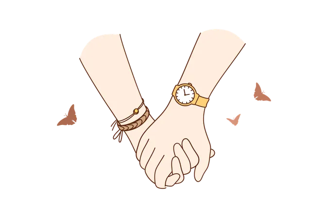 Holding Hands Love Togetherness Concept Close Up Of Couples Hands Holding Each Other During Walk Feeling Love And Tenderness Illustration Illustration