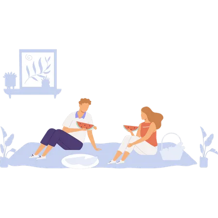 Couple is eating watermelon  Illustration