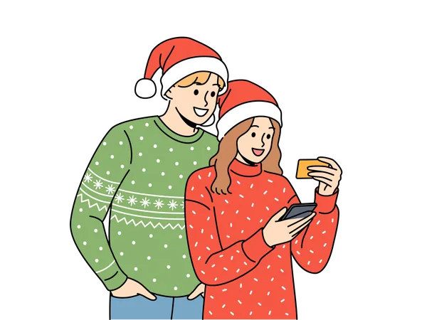 Couple is enjoying christmas festival  Illustration