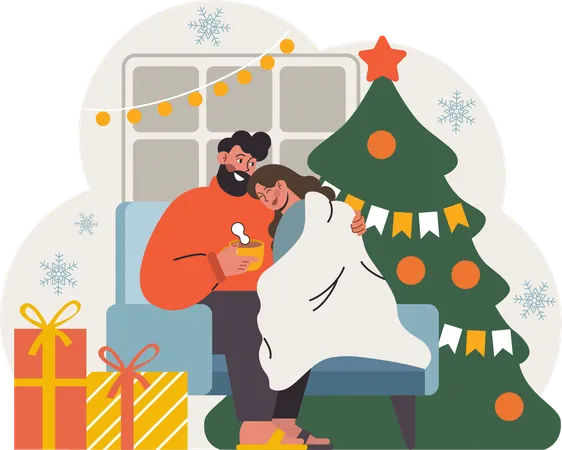 Couple is enjoying christmas night  Illustration