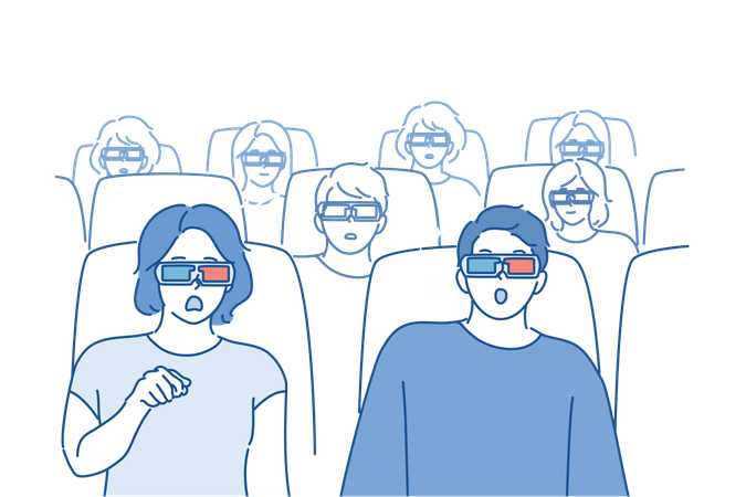 Couple is enjoying movie while wearing VR goggles  イラスト