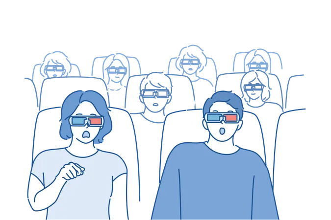 Couple is enjoying movie while wearing VR goggles  Illustration