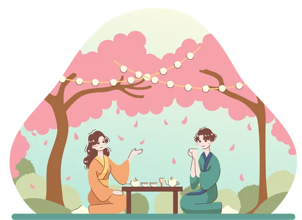 Couple is enjoying picnic  Illustration