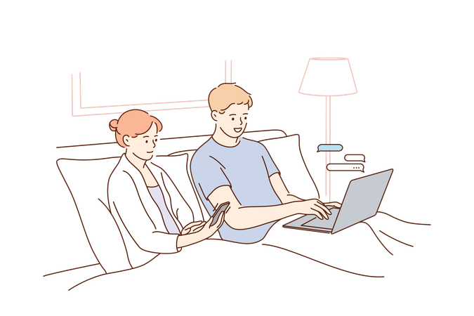 Couple is enjoying their office work together  Illustration