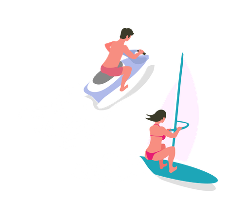 Couple is enjoying water activities  Illustration