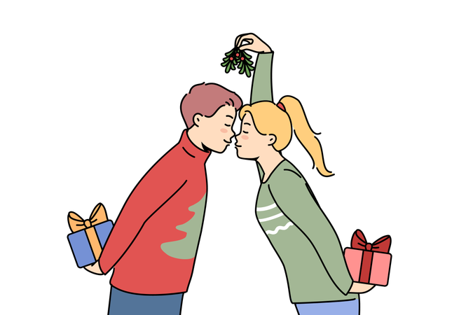 Couple is giving valentine gifts to each other  Illustration
