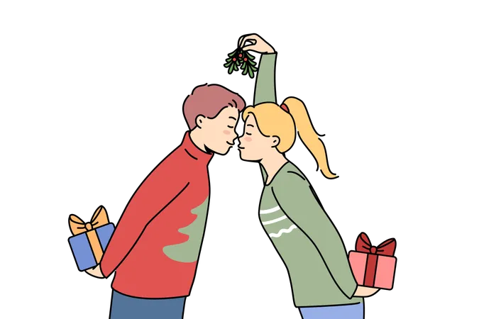 Couple is giving valentine gifts to each other  Illustration