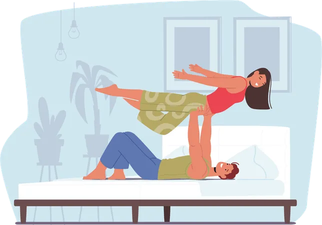 Couple Engages In Acro Yoga Poses In Mesmerizing Display Of Balance And Trust Creating A Harmonious Fusion Of Strength And Grace Forming Captivating Human Sculptures In Mid Air Vector Illustration Illustration