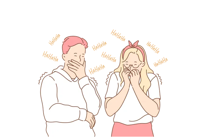 Gossip Hypocrisy Giggle Set Concept Hypocitical Man And Woman Heard Gossip And Giggle On It Humorous Guy And Girl Are Laughiung At Joke Young Boy And Girl Are Bullying Others Simple Flat Vector Illustration