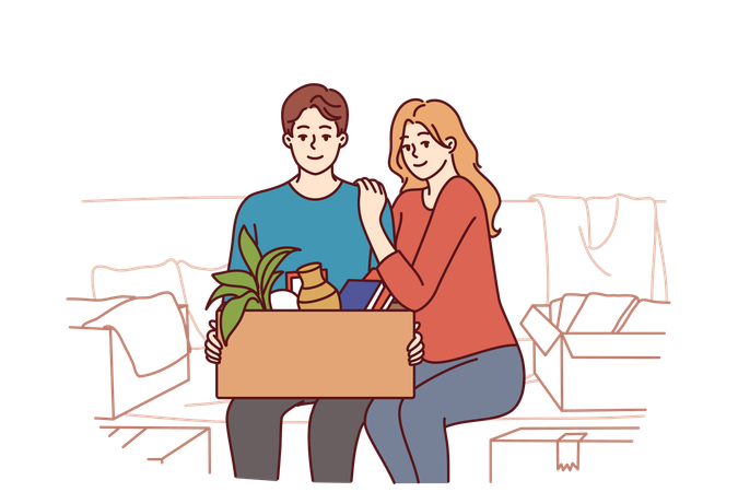 Couple is happy while purchasing their new apartment  Illustration