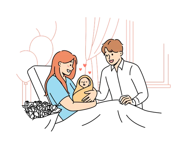 Couple is happy with their new born child  Illustration