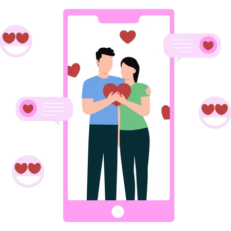 A Couple Is Happy With Their Online Relationship Illustration