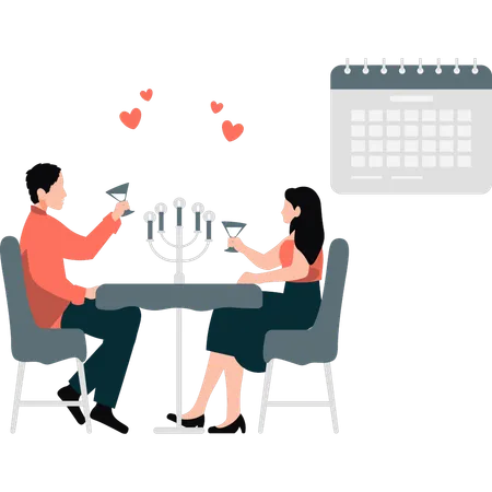 A Couple Is Having A Date Dinner At A Restaurant Illustration