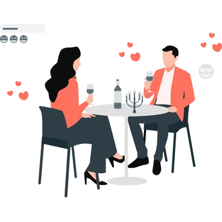 A Couple Is Having Dinner At A Restaurant Illustration