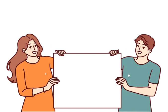 Couple is holding advertisement board  Illustration