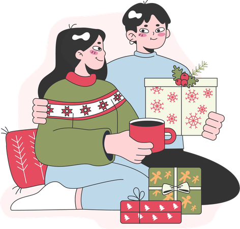 Couple is holding christmas gift  Illustration