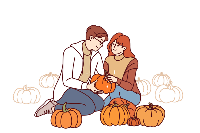 Couple is holding pumpkin  Illustration