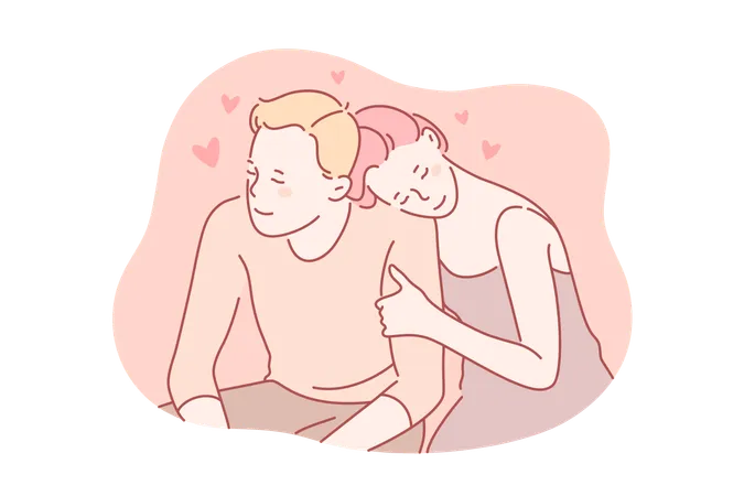 Couple In Love Hugging Or Embracing Together Concept Young Couple Girlfriend Hugs Or Embraces Boyfriend In Romantic Calm Atmosphere Happy Wife And Loves Her Husband Very Much Simple Flat Vector Illustration