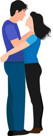 Couple In Love Portrait Of A Joyful Man Hugging His Girlfriend Standing Together Side View In Profile Isolated On White Background Illustration