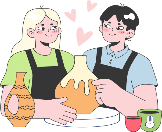 Couple is making pottery together  Illustration