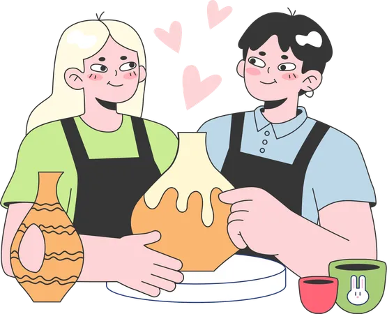 Couple is making pottery together  Illustration