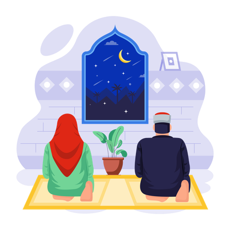 Couple is offering Salah  Illustration