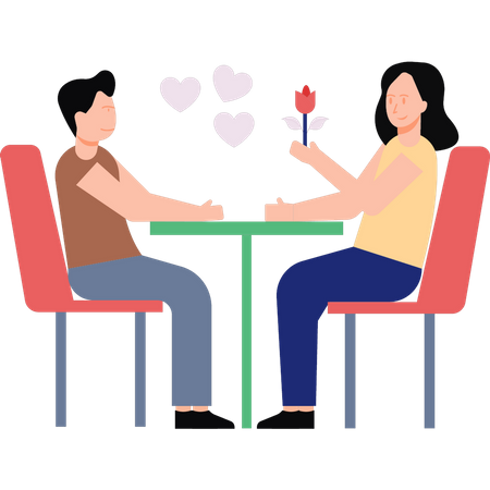 Couple is on a romantic date in the restaurant  Illustration