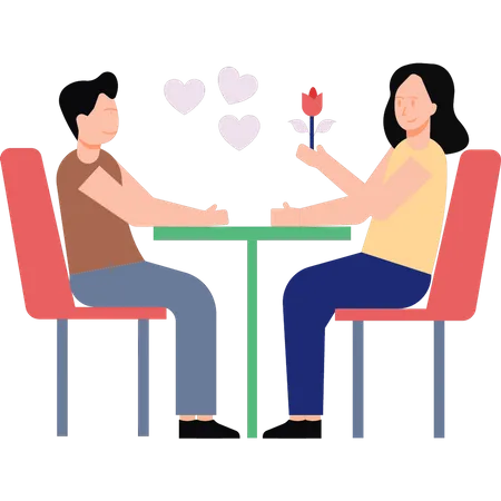 Couple is on a romantic date in the restaurant  Illustration