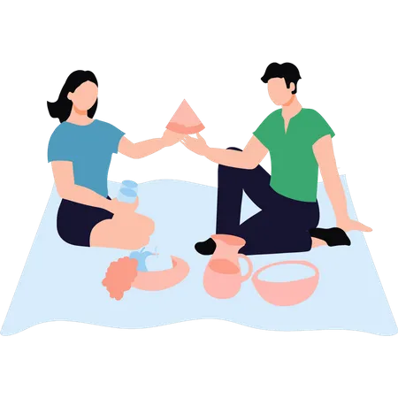 The Couple Is On A Picnic Illustration