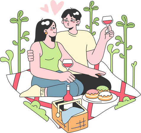 Couple is on picnic date  Illustration