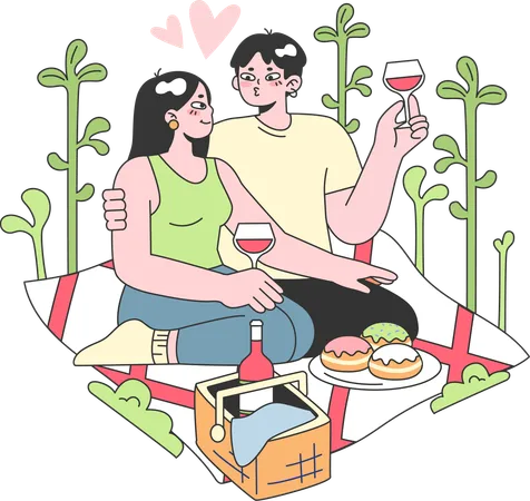 Couple is on picnic date  Illustration