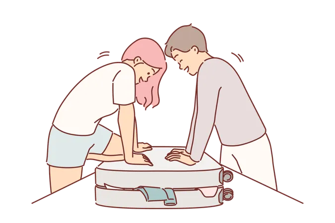 Couple is packing their luggage  Illustration