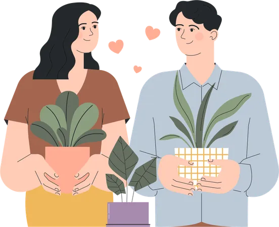 Couple is planting more trees together  イラスト
